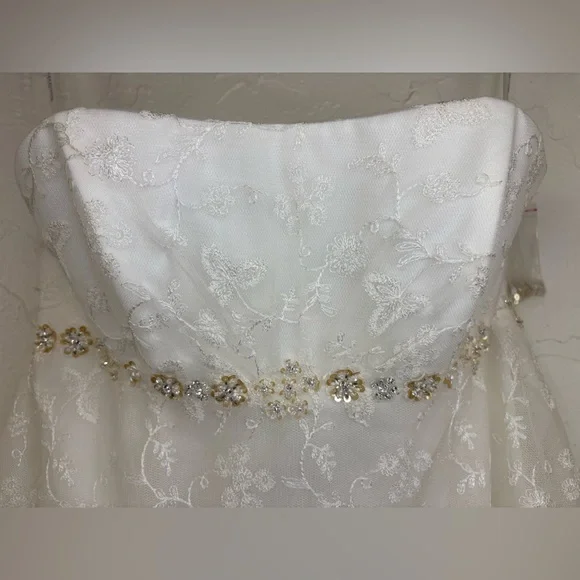 WTOO BRIDES by WATTERS $1100 Strapless Lace DressStella Tiered Train NEW 8